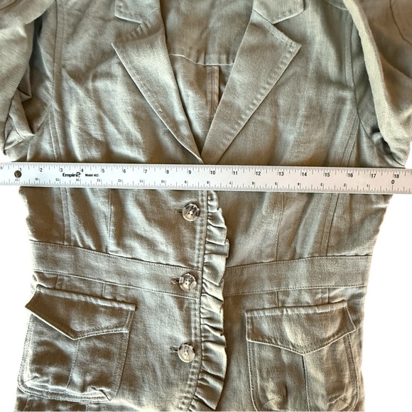 Anthropologie Hei Hei Blazer Jacket Sz 8 Sage Green Ruffle Hem Linen Blend - Picture 10 of 12